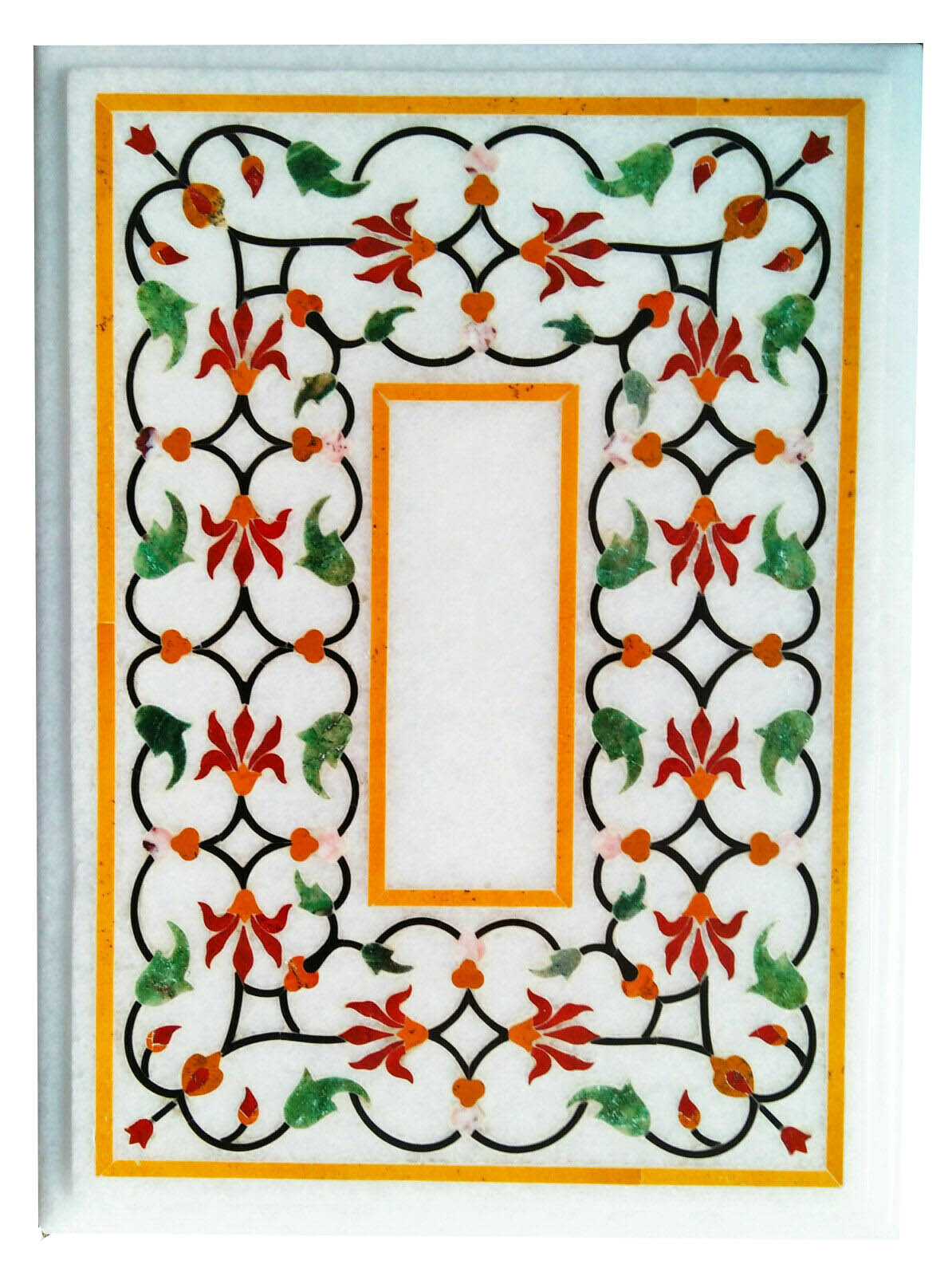 24-Inch Marble Side Table with Carnelian Semi-Precious Stone Inlay Art