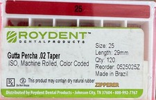 Roydent Gutta Percha Points .02 Taper Size 25 29mm 120/pkg