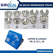 10 Pcs Metal Dental Impression Tray set Solid Upper & Lower Denture Edentulous