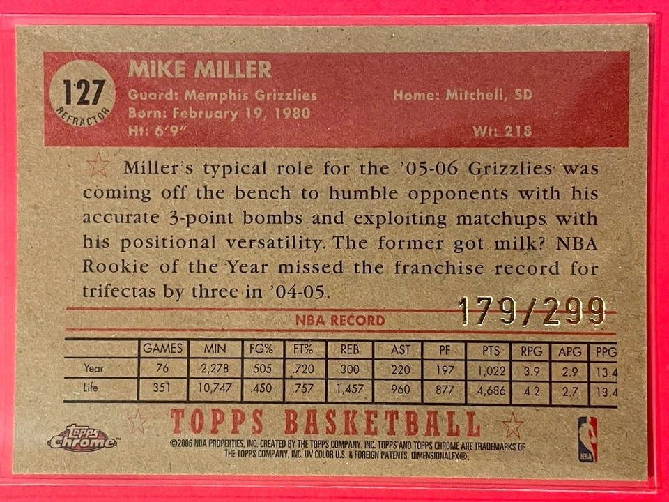2005-06 1952 Style Topps Mike Miller Chrome Refractor /299 #127 Basketball - Image 2 of 3