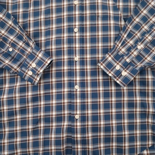 Kirkland Signature Shirt Mens Large Blue Brown Plaid Long Sleeve Button Down - Picture 3 of 11