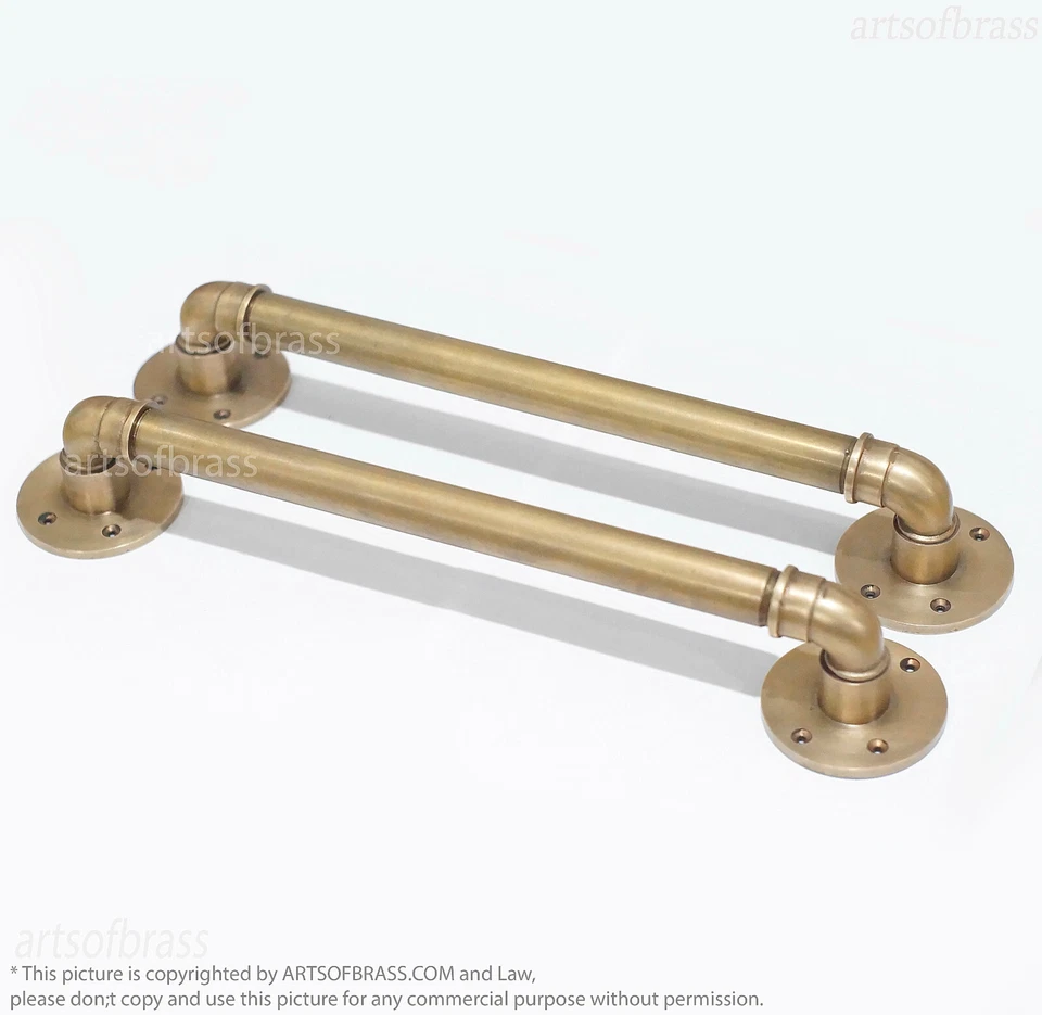 Vintage 15" Brass Industrial Pipe Door Pull Handles (Set of 2) | Retro Charm - Image 3 of 4