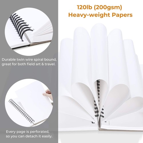 Cuaderno de bocetos artísticos Ohuhu, 10"x7,6" 120 lb papeles pesados 124 páginas - Imagen 3 de 7