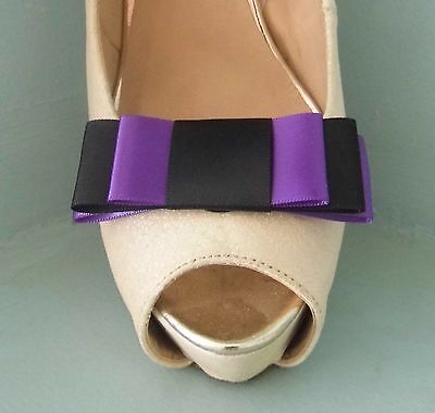 2 Black /& Gold Triple Bow Clips Pour Chaussures-autres couleurs sur demande
