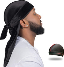 Velvet Durag for Men Wave Cap Velvet Dorag for Men Women 360 Wave Black 