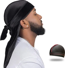 Velvet Durag for Men Wave Cap Velvet Dorag for Men Women 360 Wave (Black)