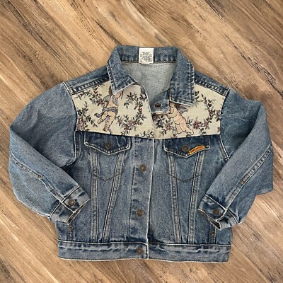 Girls Vintage 90s Jordache Woven Angel Print Denim Jean Jacket Sz