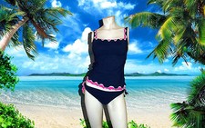 NWT GOTTEX Navy Blue Pink TRICOLORE Bathing Suit SWIMSUIT TANKINI BIKINI SET- 6