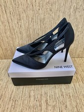 Nine West Fantasy 2 Pumps Black Satin Rhinestone Dress Heel Shoes Size 10 M -New