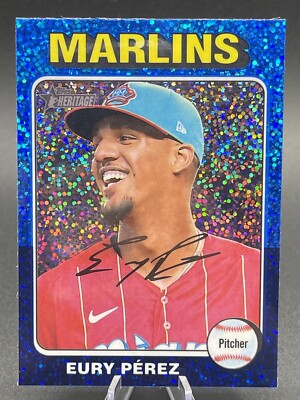 2024 Topps Heritage Chrome Blue Sparkle Refractor #374 Eury Perez Marlins