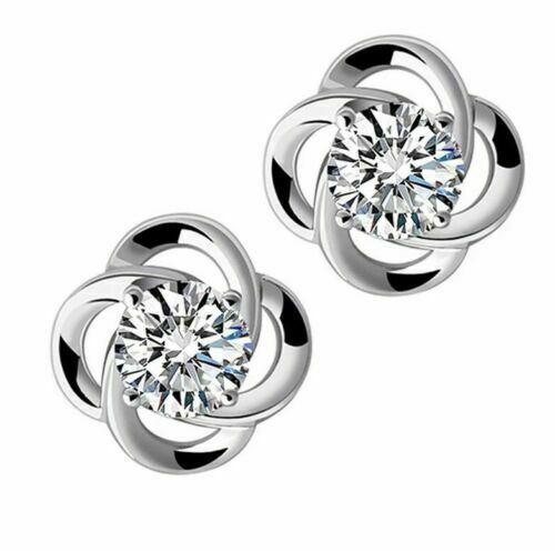 Crystal Swirl Stone Stud Earrings Silver Plated Women Jewellery Gift UK - Picture 1 of 6
