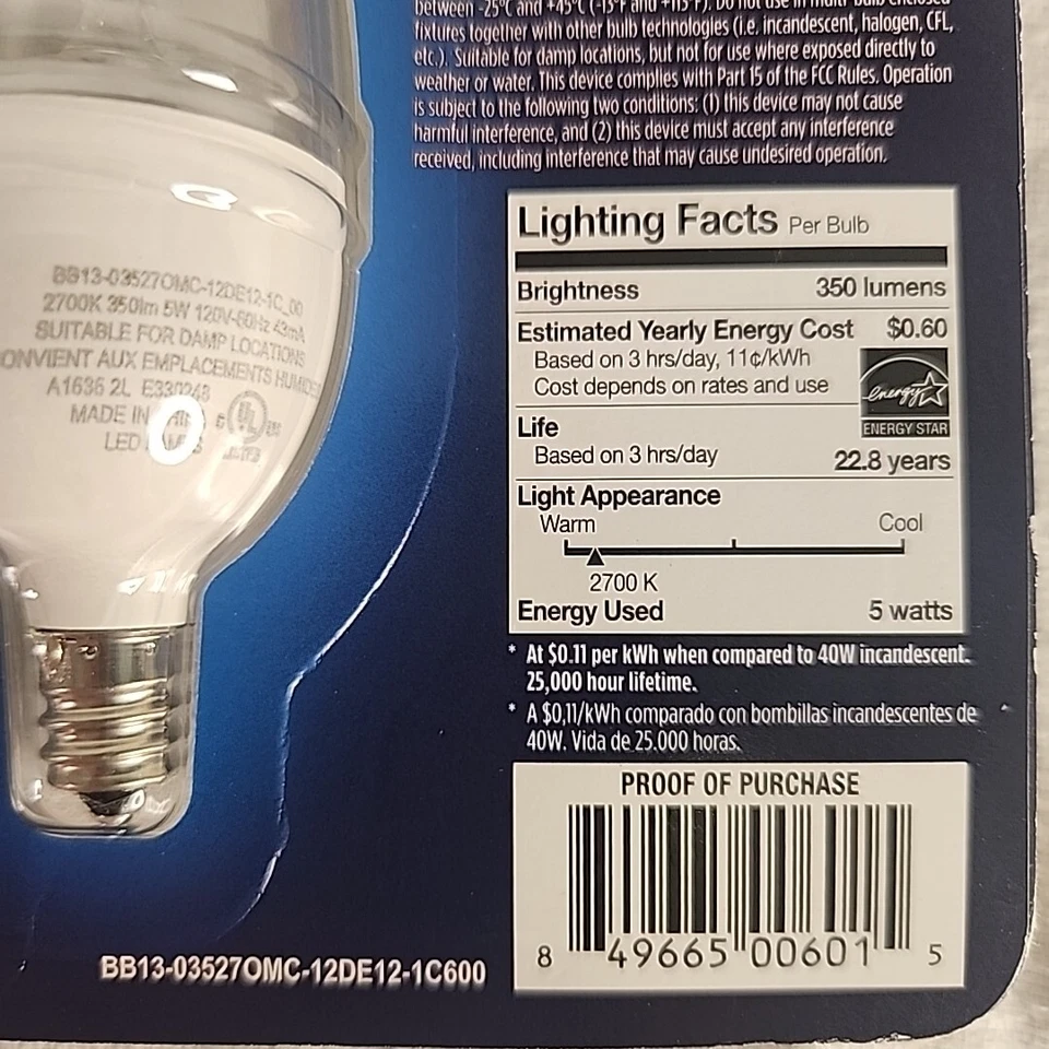 Candelabra Bulbs 3 Pack E12 LED 40W Dimmable 120V True Color Chandelier - Image 4 of 4