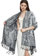 Pashmina Shawl Wrap with Ethnic Paisley Two Tone Jacquard Scarf for Women