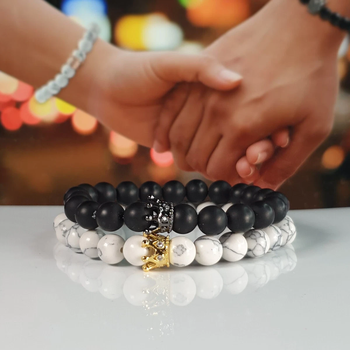 Buy KRYSTALZ Two Pcs Set Couple Bracelet Gifts Heart Shape Alloy Magnet  Wristband Stone Beaded Bracelet Valentine Lovers Black and White Gift  Couple Magnetic Distance Bracelet at Amazon.in