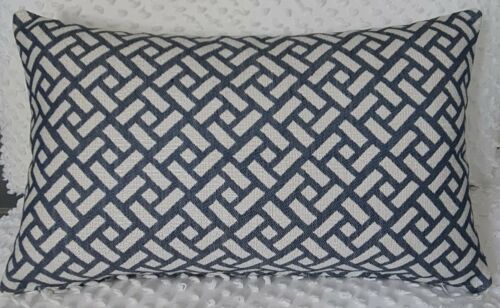 Handmade Blue & Off White Warwick Textured Fabric  Cushion Cover 50x30 NEW - Picture 1 of 4
