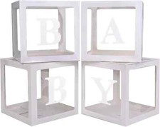 PABUES Baby Boxes with 4 PCS Letters for Baby Shower White Clear Balloon Box ...