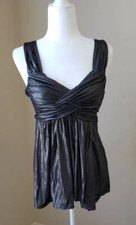 Express Women's Black/Gold Metallic Sleeveless V-Neck Elegant Tank Top s S