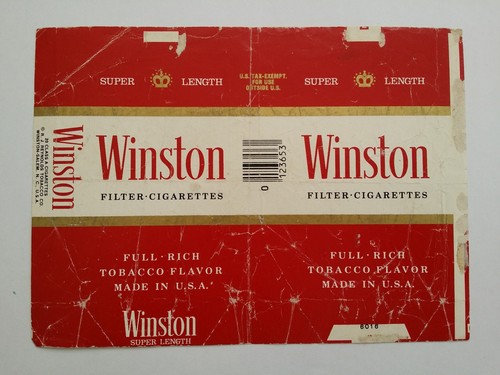 opened empty cigarette soft pack lable-usa--100mm-winston