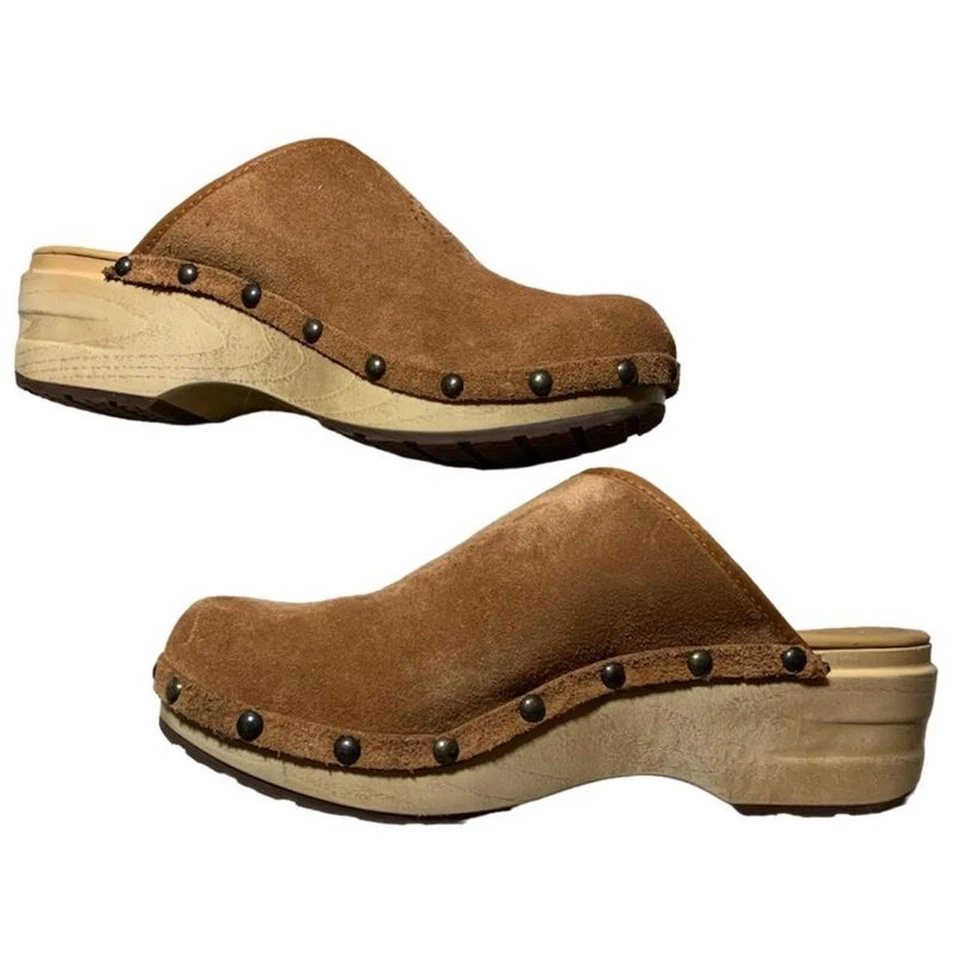 Gamuza vintage ~ 2000 madera cuero tostado L.L. Zuecos Bean - para mujer talla 7,5/8/38 Foto 3 de 4