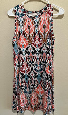 LOFT Tunic Oversized Ikat Shift Dress Boho Tribal Print Stretch Knit Size S