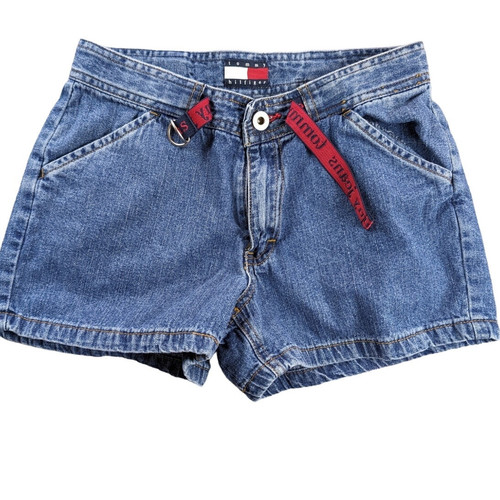 Vintage Tommy Hilfiger Shorts Girls Size 16 Denim Junior Teen Belt Y2k Preppy - Picture 1 of 11