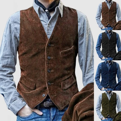 Gilet sans manches homme tendance en velours côtelé vintage élégant et confo