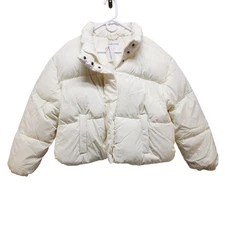 Essentials Womens Puffer Jacket Size 2X White Quilted Short-Length Winter Coat