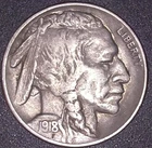 1918-S TYPE 2 BUFFALO HEAD 5C, TOUGH DATE, XF GRADE