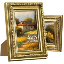 Picture Frame with Real Glass, Ornate Vintage 4 x 6 Photo Frames for 4x6 Gold
