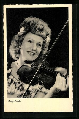Musician Nessy Matibe with her violin, postcard 