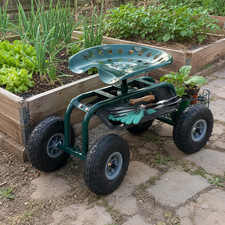 Gartenrollsitz Lenkbar 360&deg; Drehbar 180 kg Luftr&auml;der H&ouml;henverstellbar Ablage