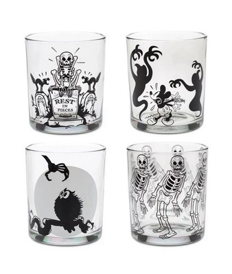 NEW Short Glasses Set Disney Skeleton Dance Silly Symphony Mickey Halloween Mugs