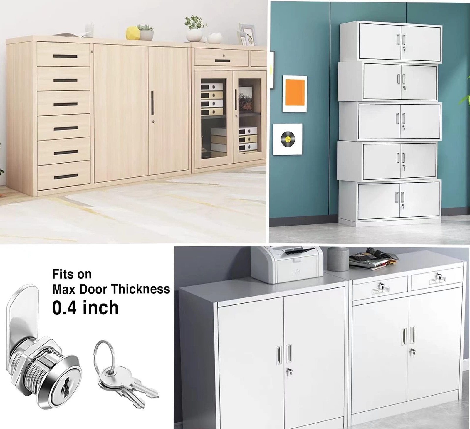 Cabinet Cam Locks Keyed Alike 5/8'' Fits on 3/8'' Max Door Thickness Secure F...