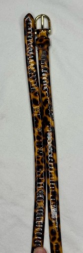 J Crew Skinny Glossy Brown Black Animal Print Patent Belt Narrow Size Small - Picture 3 of 6
