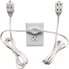 W4W, Twin Extension Cord Power Strip - 12 Foot Cord - 6 Feet on Each Side - Flat