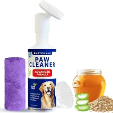 Paw Cleaner for Dogs Silicone Brush and 5fl Oz No Rinse Foaming Cleanser