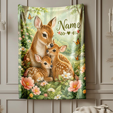 Personalized Woodland Deer Family Coral Fleece Blanket