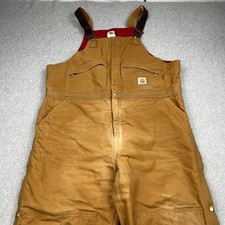 Carhartt Bib Overalls Mens 48x30 Brown Duck Double Knee Zip Quilt Lined R04 USA