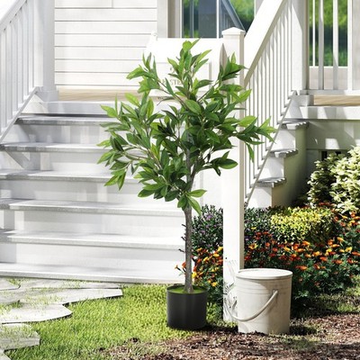 HOMCOM Potted Fake Plant with 345 PEVA Leaves, Lifelike Laurel Tree, Green