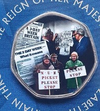 Westminster 50p Shaped Carded Coin A Three Day Week The Land of Hope And Glory