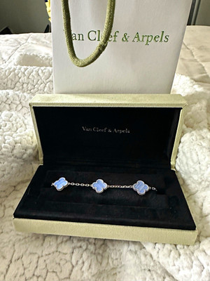 Van Cleef & Arpels Clover Charm Chain Bracelet Blue/Silver Luck Theme