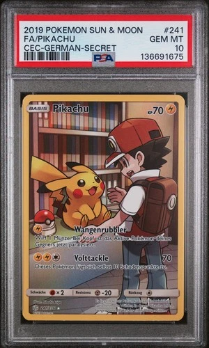 Pokemon  Cosmic Eclipse - Pikachu Full Art 241/236, PSA 10 - German