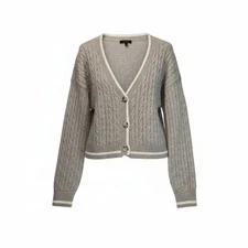 Love Tree Womens Cardigan Sweater Small Gray Cable Knit Cropped V Neck Cottageco