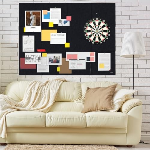 Large Bulletin Board Black Cork Board Alternative 12 Pack Felt Wall Tiles with - Picture 7 of 8