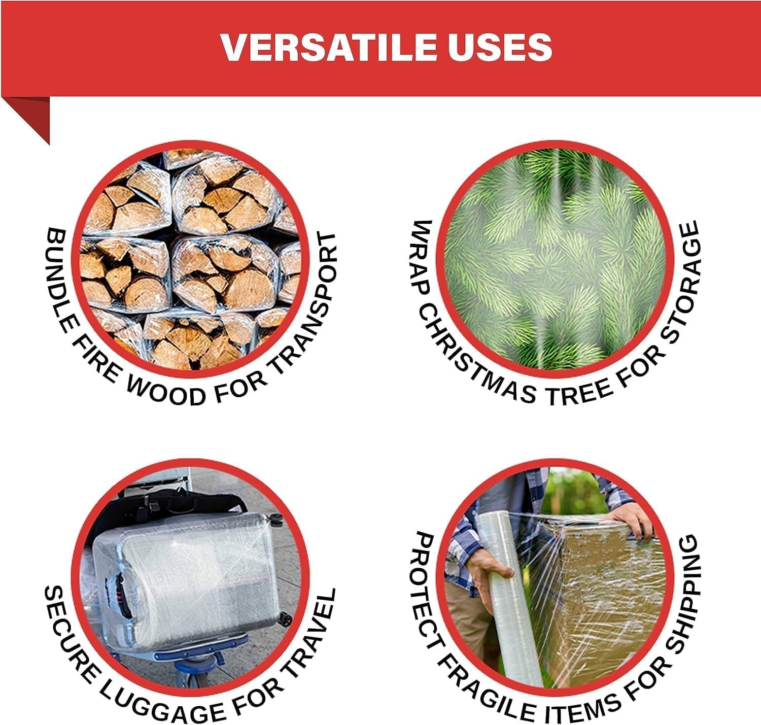 Durable 4-Pack Stretch Wrap - 17.5" Clear Industrial Film for Moving Supplies