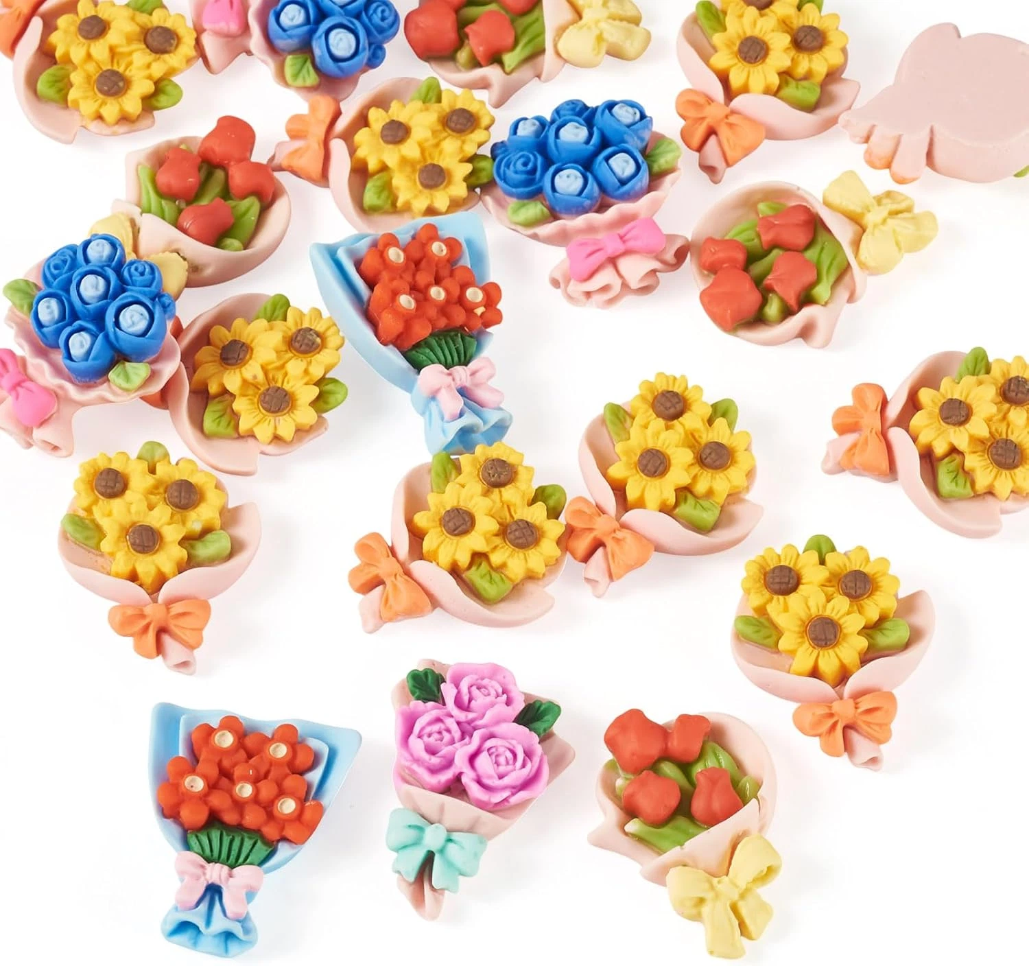 20Pcs Mini Resin Flowers Cabochon Opaque Resin Bouquet Cabochon Spring Floral Ch image 7