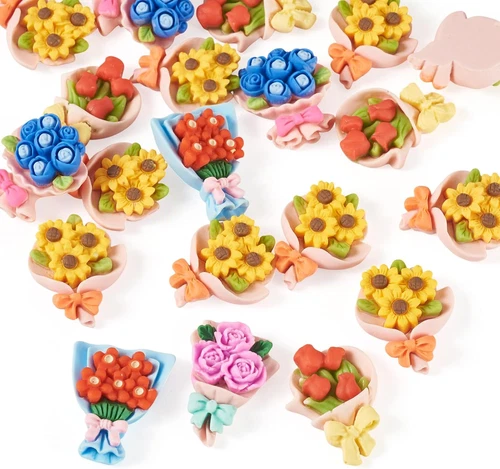 20Pcs Mini Resin Flowers Cabochon Opaque Resin Bouquet Cabochon Spring Floral Ch image 7