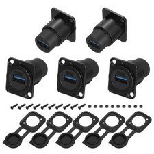 5Pcs USB 3.0 Panel Mount Coupler, D-Type USB Pass Through 5.0Gbps Black