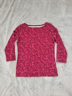 Talbots Womens Small Pink Animal Cheetah Leopard Print 3/4 Sleeve Shirt Top