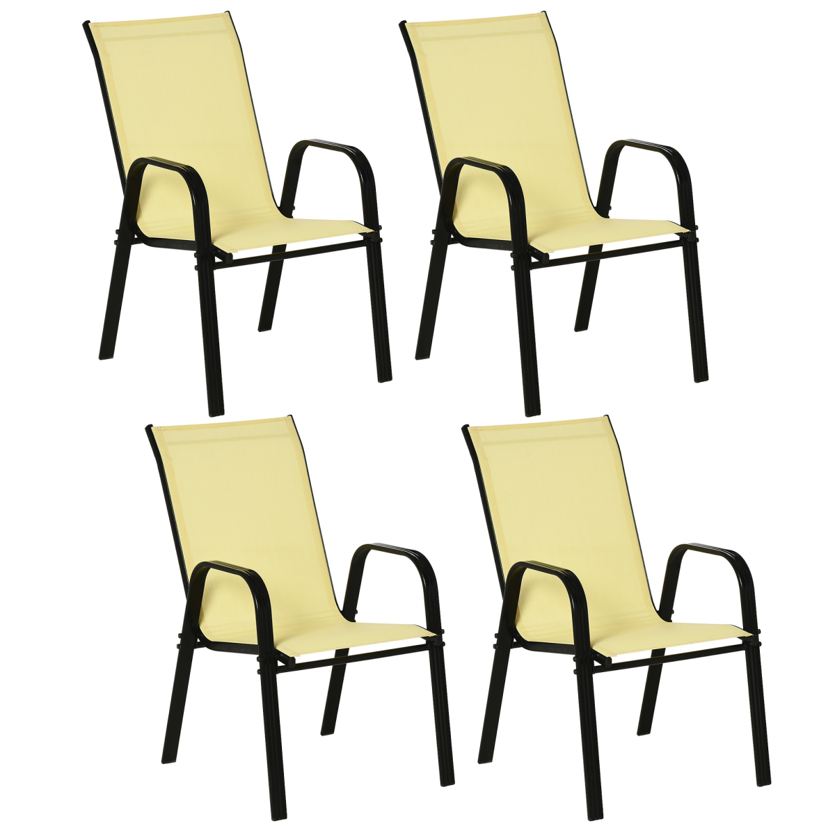 Set of 4 Garden Dining Chairs Outdoor Patio Armchairs High Back Beige - Image 2